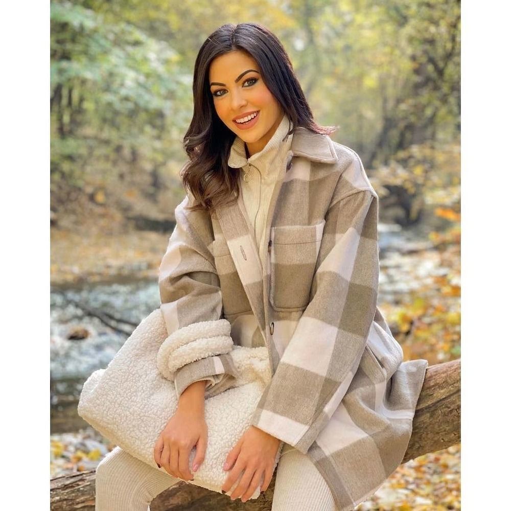 Oversized Shirt Plaid Jacket Shacket Neutrals New - Picture 16 of 16